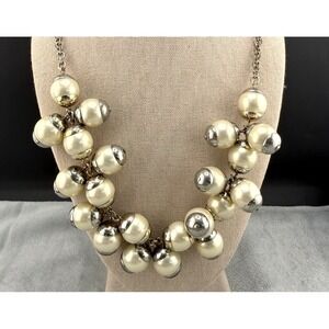 J.Crew Chunky Statement Necklace Cluster Faux Pearl Golden Glow 20" Signed